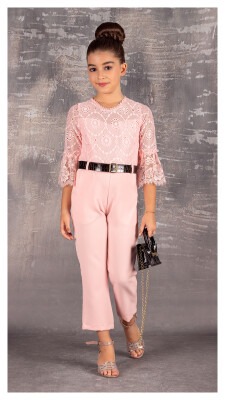 2-Piece Girl Jumpsuit with Bag 6-12Y Tivido 1042-2132 Blanced Almond