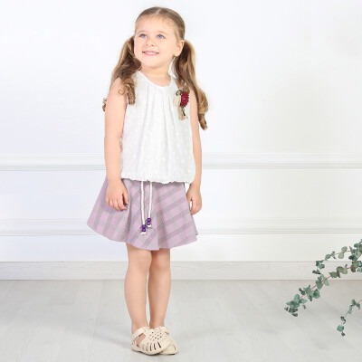 2-Piece Girl Set with Plaid Skirt and Blouse 2-5Y Lilax 1049-5721 Damson Color