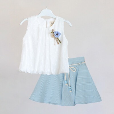 2-Piece Girl Set with Plaid Skirt and Blouse 2-5Y Lilax 1049-5721 Blue
