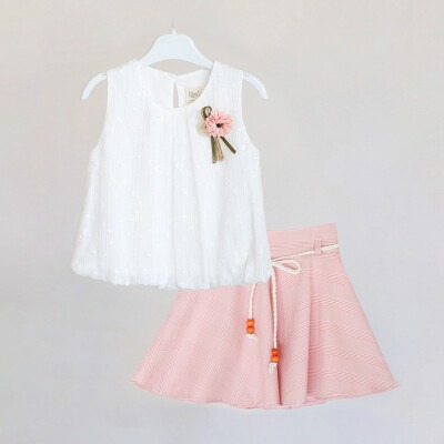 2-Piece Girl Set with Plaid Skirt and Blouse 2-5Y Lilax 1049-5721 Salmon Color 