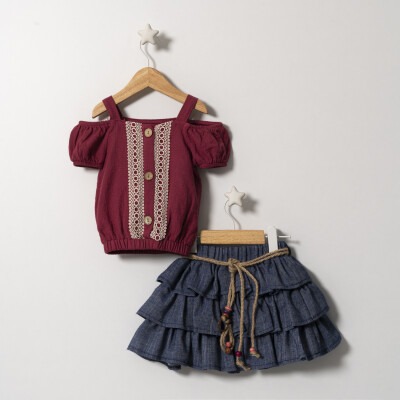 2-Piece Girl Set with Shirt 2-5Y Cumino 1014-CMN3020 Damson Color