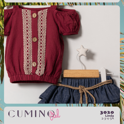 2-Piece Girl Set with Shirt 2-5Y Cumino 1014-CMN3020 White