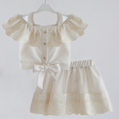 2-Piece Girl Skirt Set with Blouse 2-5Y Lilax 1049-5625 Cream
