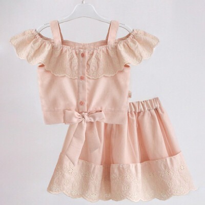 2-Piece Girl Skirt Set with Blouse 2-5Y Lilax 1049-5625 Salmon Color 