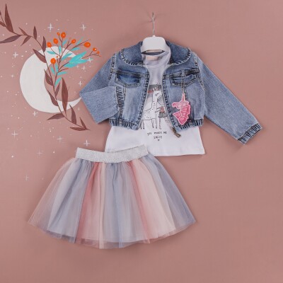 3-Piece Girl Skirt Set with Jacket and Tshirt 1-4Y BabyRose 1002-3825 Gray