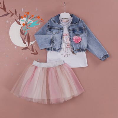 3-Piece Girl Skirt Set with Jacket and Tshirt 1-4Y BabyRose 1002-3825 Dusty Rose