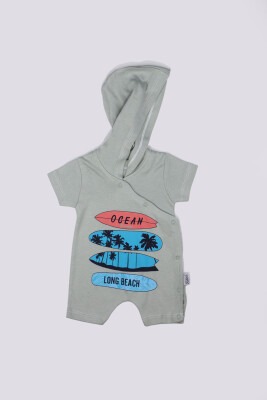 Baby Boy Rompers with Hoodie and Surfboard Printed Kidexs 1026-60019 Khaki