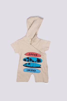 Baby Boy Rompers with Hoodie and Surfboard Printed Kidexs 1026-60019 Beige