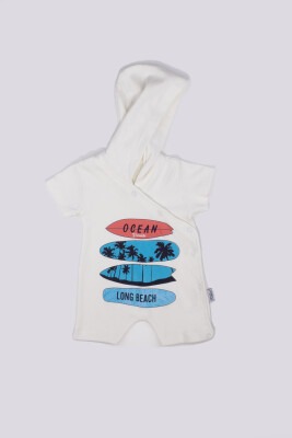 Baby Boy Rompers with Hoodie and Surfboard Printed Kidexs 1026-60019 White