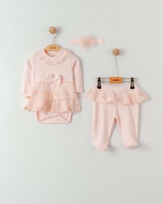 Baby Girl Jasmine 3 Piece Set 0-6M Miniborn 2019-7027 Salmon Color 