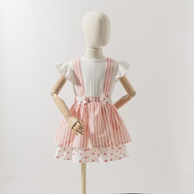 Baby Girl Overalls with Striped 6-18M Wecan 1022-22003 Vermilon