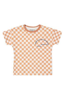 Boy T-shirt with Checkerboard Printed 1-4Y Divonette 1023-7560-2 Cinnamon Color