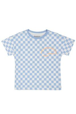 Boy T-shirt with Checkerboard Printed 1-4Y Divonette 1023-7560-2 Blue