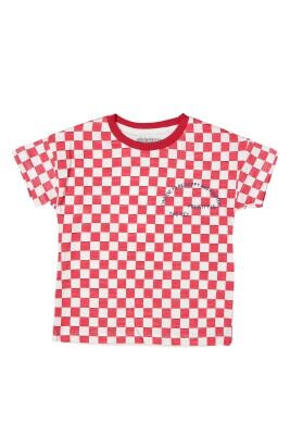 Boy T-shirt with Checkerboard Printed 1-4Y Divonette 1023-7560-2 Red