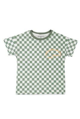 Boy T-shirt with Checkerboard Printed 1-4Y Divonette 1023-7560-2 Green
