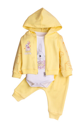 Cardigan and Bodysuit 3-Piece Set with Heart Printed Sleeves 3-12M Kidexs 1026-90178 - Kidexs
