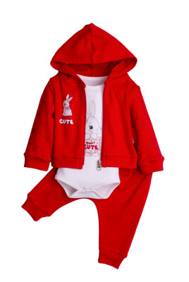 Cardigan and Bodysuit 3-Piece Set with Heart Printed Sleeves 3-12M Kidexs 1026-90178 - Kidexs (1)