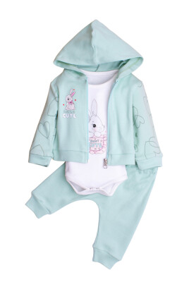 Cardigan and Bodysuit 3-Piece Set with Heart Printed Sleeves 3-12M Kidexs 1026-90178 Mint Green 