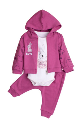 Cardigan and Bodysuit 3-Piece Set with Heart Printed Sleeves 3-12M Kidexs 1026-90178 Dusty Rose