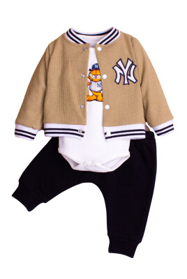 Garfield Printed Cardigan and Bodysuit 3-Piece Set 3-12M Kidexs 1026-90174 Khaki
