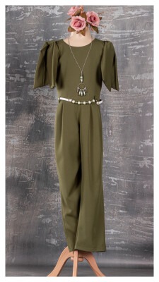 Girl Jumpsuit with Necklace 9-12Y Tivido 1042-1834 Khaki