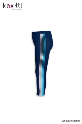 Girl Leggings with Colered Lines Printed 9-12Y Lovetti 1032-9395 Light Navy