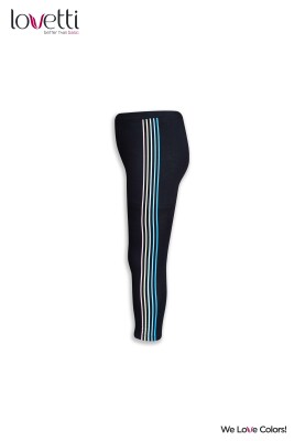 Girl Leggings with Colered Lines Printed 9-12Y Lovetti 1032-9395 Black
