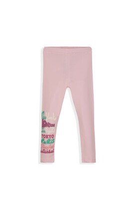 Girl Leggings with İstanbul New York Printed 5-8Y Lovetti 1032-9396 Pale Pink