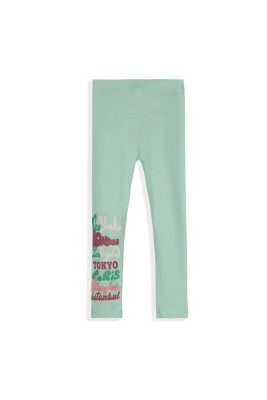 Girl Leggings with İstanbul New York Printed 5-8Y Lovetti 1032-9396 Mint Green 