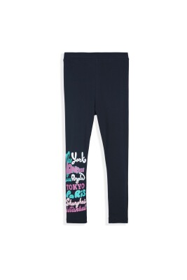Girl Leggings with İstanbul New York Printed 5-8Y Lovetti 1032-9396 Dark Navy