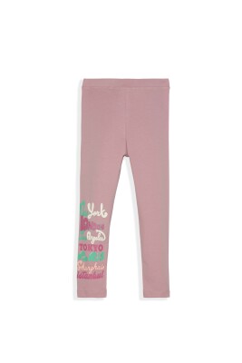 Girl Leggings with İstanbul New York Printed 5-8Y Lovetti 1032-9396 Dusty Rose