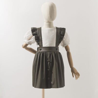 Girl Overalls with Faux Leather 6-9Y Wecan 1022-22095 Khaki