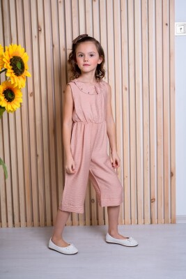 Girl Overalls with Ruffled Neck 7-10Y Büşra Bebe 1016-201120 Blanced Almond