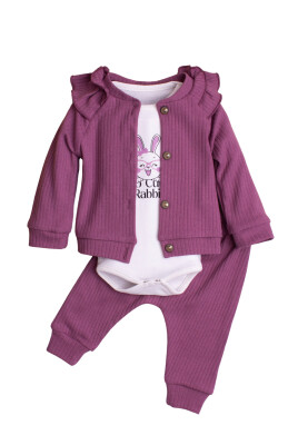 Ruffle Sleeve Cardigan 3-Piece Set 3-12M Kidexs 1026-90168 Purple