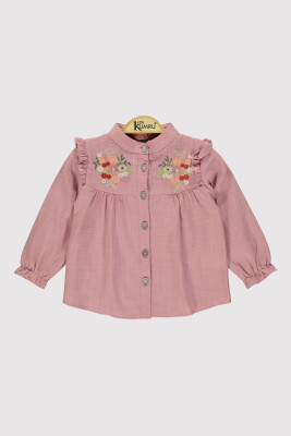 Girl Embroidered Stand Collar Shirt 10-13Y Kumru Bebe 1075-4251 Пыльная роза