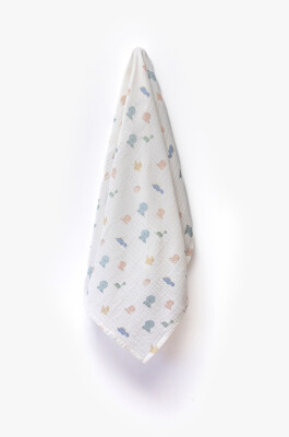 Self Printed Muslin Fabric Blanket Flexi Baby 2063-226152 Light Blue-Salmon