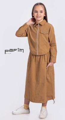 Wholesale Girl's Zippered Stone Blouse 11-14Y Pafim 2041-2025Y1062 Желтовато-коричневый