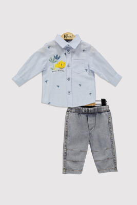 Erkek Bebek Aslan Baskılı Gömlek Takım 6-18M Kumru Bebe 1075-4227 Mavi