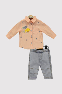 Erkek Bebek Aslan Baskılı Gömlek Takım 6-18M Kumru Bebe 1075-4227 Somon