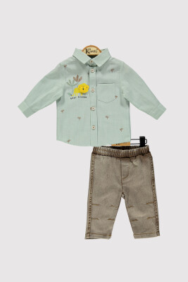 Erkek Bebek Aslan Baskılı Gömlek Takım 6-18M Kumru Bebe 1075-4227 Mint yeşili