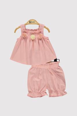 Kız Bebek Askılı Çiçekli Takım 6-18M Kumru Bebe 1075-4394 Somon