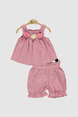Kız Bebek Askılı Çiçekli Takım 6-18M Kumru Bebe 1075-4394 Gül Kurusu