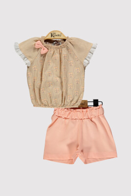 Kız Bebek Çiçek Dal Baskılı Takım 6-18M Kumru Bebe 1075-4262 Bej