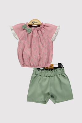 Kız Bebek Çiçek Dal Baskılı Takım 6-18M Kumru Bebe 1075-4262 Gül Kurusu