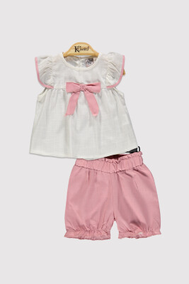 Kız Bebek Fırfır Kollu Fiyonklu Takım 6-18M Kumru Bebe 1075-4383 Ekru