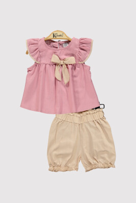 Kız Bebek Fırfır Kollu Fiyonklu Takım 6-18M Kumru Bebe 1075-4383 Gül Kurusu
