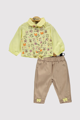 Kız Bebek Hayvan Baskılı Takım 6-18M Kumru Bebe 1075-4221 Sarı