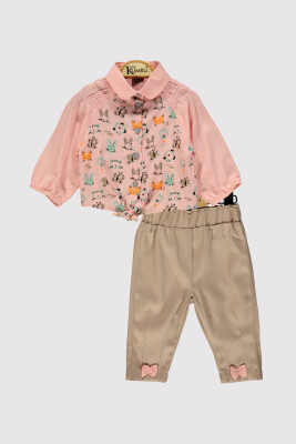 Kız Bebek Hayvan Baskılı Takım 6-18M Kumru Bebe 1075-4221 Somon