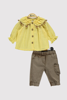 Kız Bebek Ponpon Yakalı Takım 6-18M Kumru Bebe 1075-4256 Sarı
