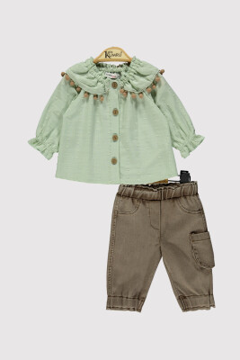 Kız Bebek Ponpon Yakalı Takım 6-18M Kumru Bebe 1075-4256 Mint yeşili